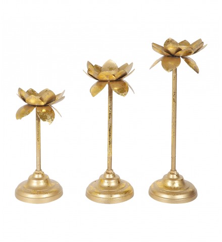 Three Layer Lotus With 4 Gold Glass Votive Tealight Holder